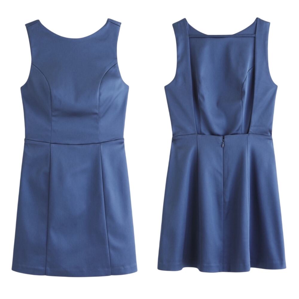 Abercrombie & Fitch Satin Sculpt Mini Dress High Neck Low Back Blue Womens XL